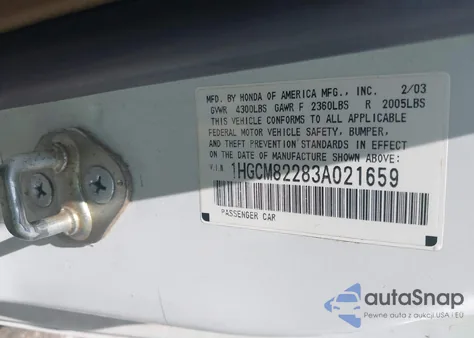 2003 Honda Accord Lx z USA, uszkodzony, nr VIN 1HGCM82283A021659